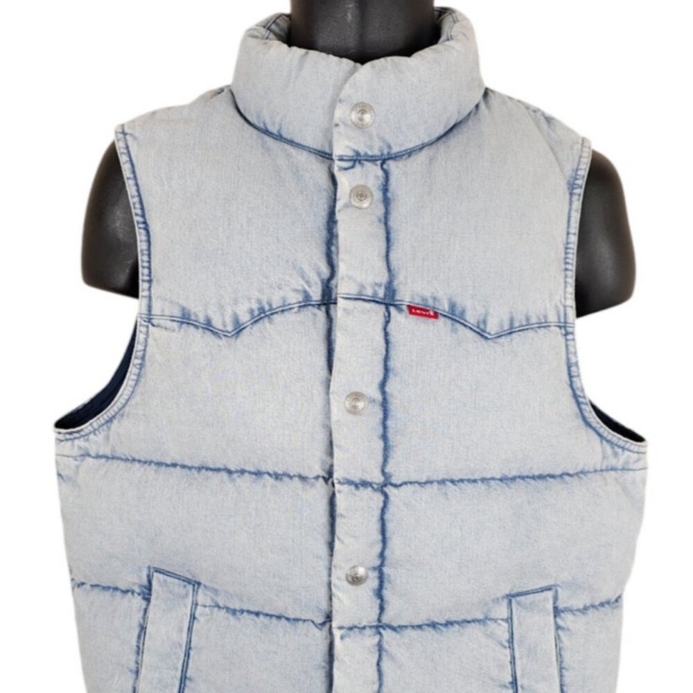 Levi's Light Wash Denim Puffer Vest - Light Blue